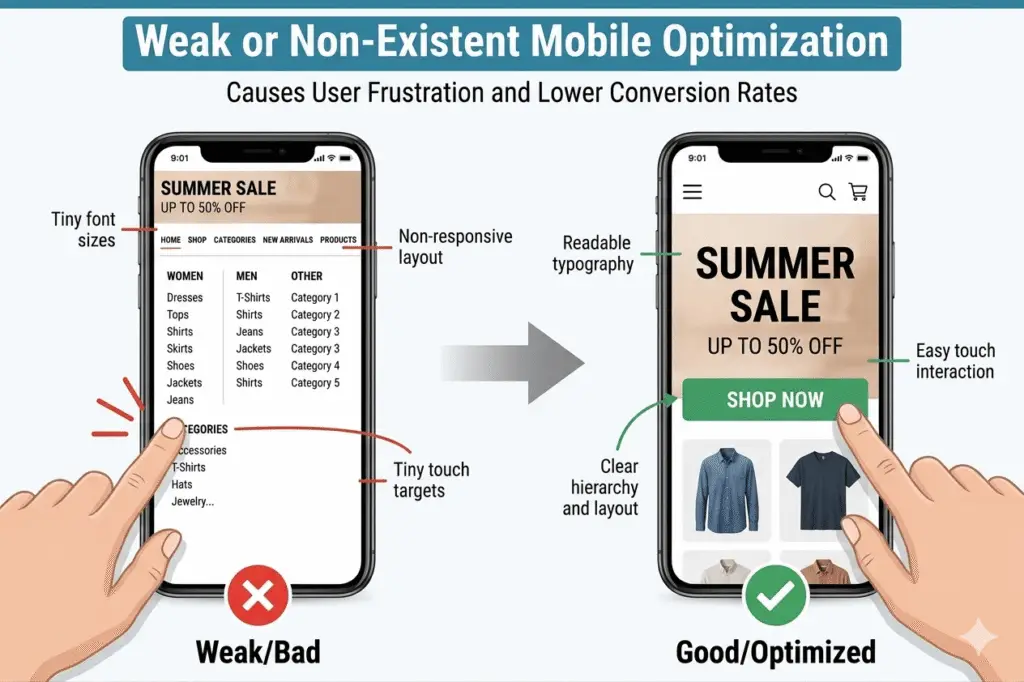 weak mobile optimization